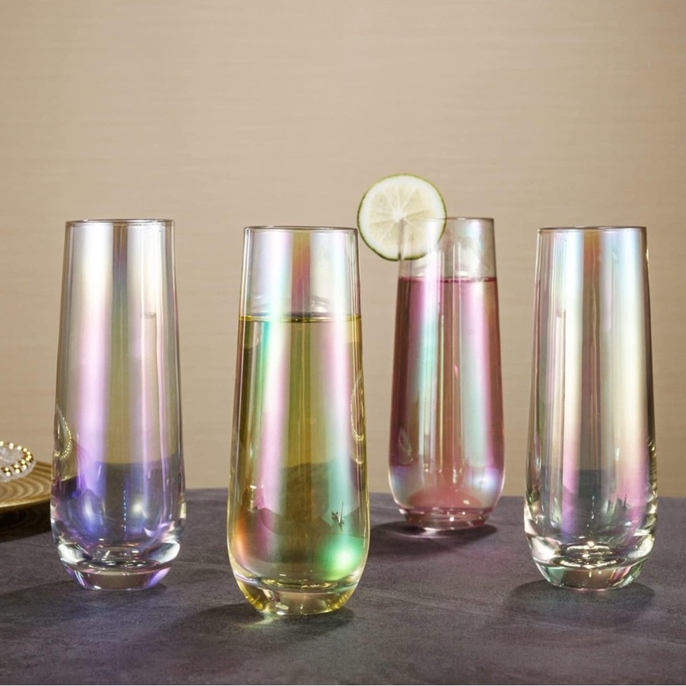 Gutsdoor Radiance White Pearl Luster Stemless Champagne Flutes 4 pieces